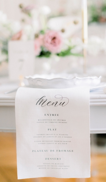 wedding menu printed on linen fabric