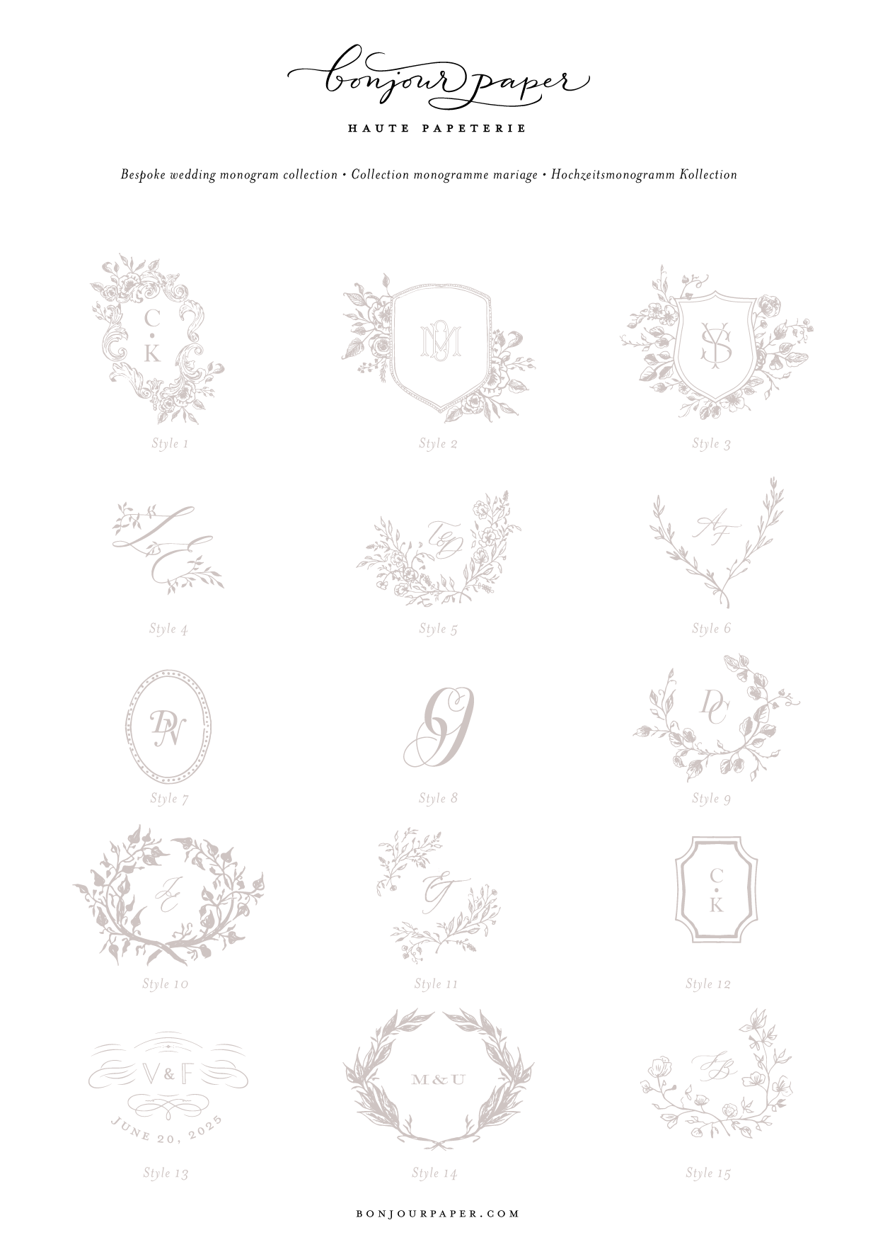 wedding monogram collection by Bonjour Paper