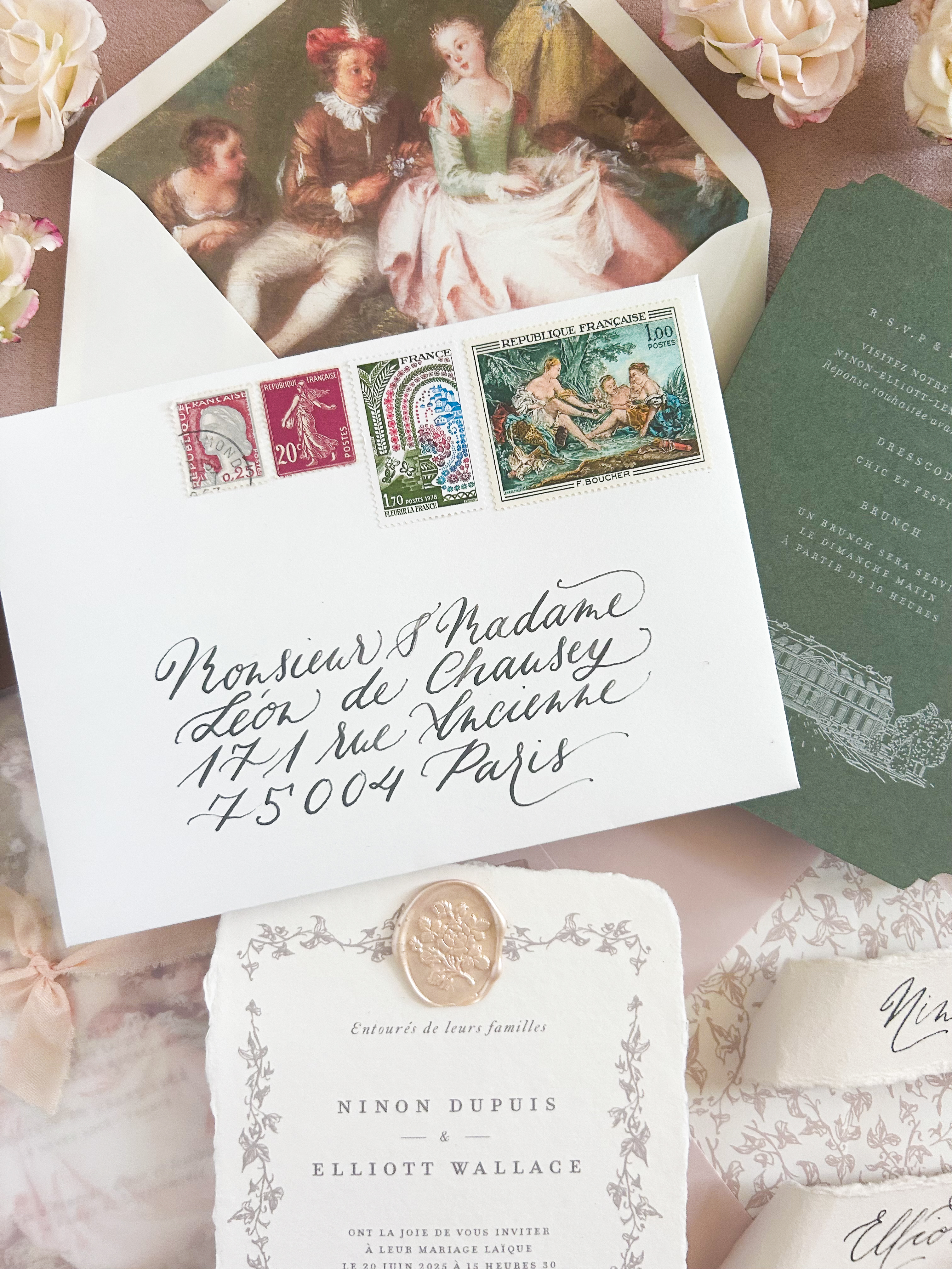 Enveloppe with adresse calligraphy
Calligraphy enveloppe addressing
Adressierung Hochzeitseinladungen